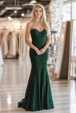 Vestido de fiesta largo con apliques de encaje verde oscuro sirena