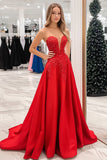 Vestido de fiesta de satén Princesa Rojo Novia con Apliques