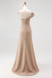 Vestido formal largo de talla grande con pliegues caqui ligero de un solo hombro