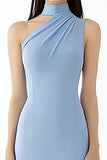 Vaina Vestido largo de gala de crepé halter azul claro
