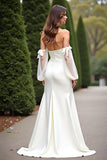 Vaina Vestido Formal Largo De Crepé Blanco Con Hombros Descubiertos