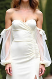 Vaina Vestido Formal Largo De Crepé Blanco Con Hombros Descubiertos