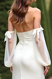Vaina Vestido Formal Largo De Crepé Blanco Con Hombros Descubiertos