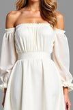 Vestido de graduación blanco con hombros descubiertos