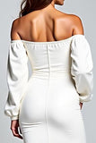 Vestido de graduación blanco con hombros descubiertos
