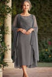 Vaina gris Scoop Tea Largo Vestido de la Madre de la Novia con Chaqueta de Gasa