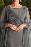 Vaina gris Scoop Tea Largo Vestido de la Madre de la Novia con Chaqueta de Gasa