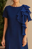 Vaina azul marino Scoop de gasa Vestido largo madre de la novia con volante