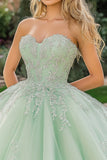 Vestido de Fiesta Menta Tul Novia Vestido de Quinceañera con Apliques