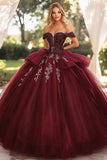 Vestido de gala Vestido de Quinceañera sin tirantes burdeos con hombros descubiertos