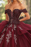 Vestido de gala Vestido de Quinceañera sin tirantes burdeos con hombros descubiertos