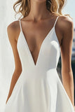 Vestido de graduación blanco con tirantes finos de línea A
