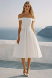 Vestido de graduación blanco A Line con hombros descubiertos