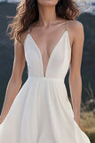 Vestido de graduación de tirantes finos de tirantes blancos fluidos de una línea