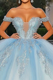 Vestido de Quinceañera Princesa Azul Cielo con Hombros Descubiertos
