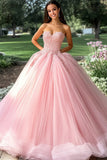 Vestido de gala rosa Vestido largo de quinceañera con apliques sin tirantes