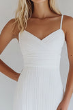 Vestido de graduación plisado con tirantes finos de algodón blanco ajustado