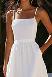 Elegante vestido de graduación de tirantes finos de algodón blanco de una línea