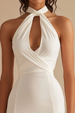 Vaina de cuello halter recortada de satén vestido blanco