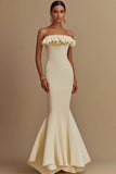 Vestido Narciso recto de satén de sirena hasta los tobillos con volantes