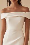 Vestido corto de graduación con vaina de hombro descubierto blanco satinado