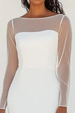 Vestido de graduación de gasa con cuello barco blanco y mangas 3/4