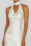 Vaina halter sin mangas Vestido largo de graduación blanco