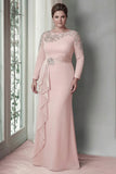 Vestido de Madre de la Novia de manga larga de satén de talla grande de Sheath Blush con volantes