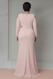 Vestido de Madre de la Novia de manga larga de satén de talla grande de Sheath Blush con volantes