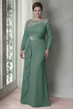 Vestido de Madre de la Novia de manga larga de satén de talla grande de Sheath Blush con volantes