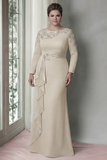 Vestido de Madre de la Novia de manga larga de satén de talla grande de Sheath Blush con volantes