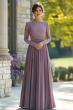 Black Tie Vintage Malva Column Scoop Vestido largo de gasa madre de la novia con apliques de encaje