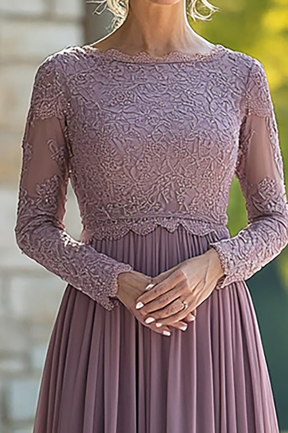 Black Tie Vintage Malva Column Scoop Vestido largo de gasa madre de la novia con apliques de encaje