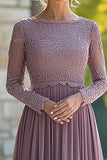 Black Tie Vintage Malva Column Scoop Vestido largo de gasa madre de la novia con apliques de encaje