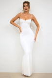 Vestido formal sin espalda con tirantes de espagueti de sirena blanca