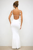 Vestido formal sin espalda con tirantes de espagueti de sirena blanca