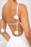 Vestido formal sin espalda con tirantes de espagueti de sirena blanca