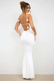 Vestido formal sin espalda con tirantes de espagueti de sirena blanca