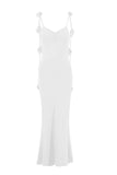 Vestido formal sin espalda con tirantes de espagueti de sirena blanca