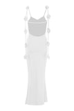 Vestido formal sin espalda con tirantes de espagueti de sirena blanca