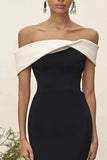 Vestido formal con hombros descubiertos con funda en contraste de satén mate negro