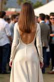 Vestido de gala fruncido con cuello redondo y manga larga
