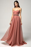 Vestido de fiesta de tul sin tirantes Dusty Rose A Line