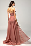 Vestido de fiesta de tul sin tirantes Dusty Rose A Line