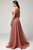 Vestido de fiesta de tul sin tirantes Dusty Rose A Line