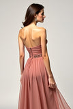 Vestido de fiesta de tul sin tirantes Dusty Rose A Line