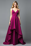 Vestido formal de tirantes de espagueti irregulares irregulares de color púrpura oscuro