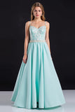 Tirantes de espagueti menta A Line Appliques Prom Dress