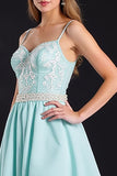 Tirantes de espagueti menta A Line Appliques Prom Dress