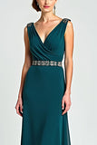 Vaina de pavo real Wrap Vestido de gasa con cuello en V de la madre de la novia con abalorios